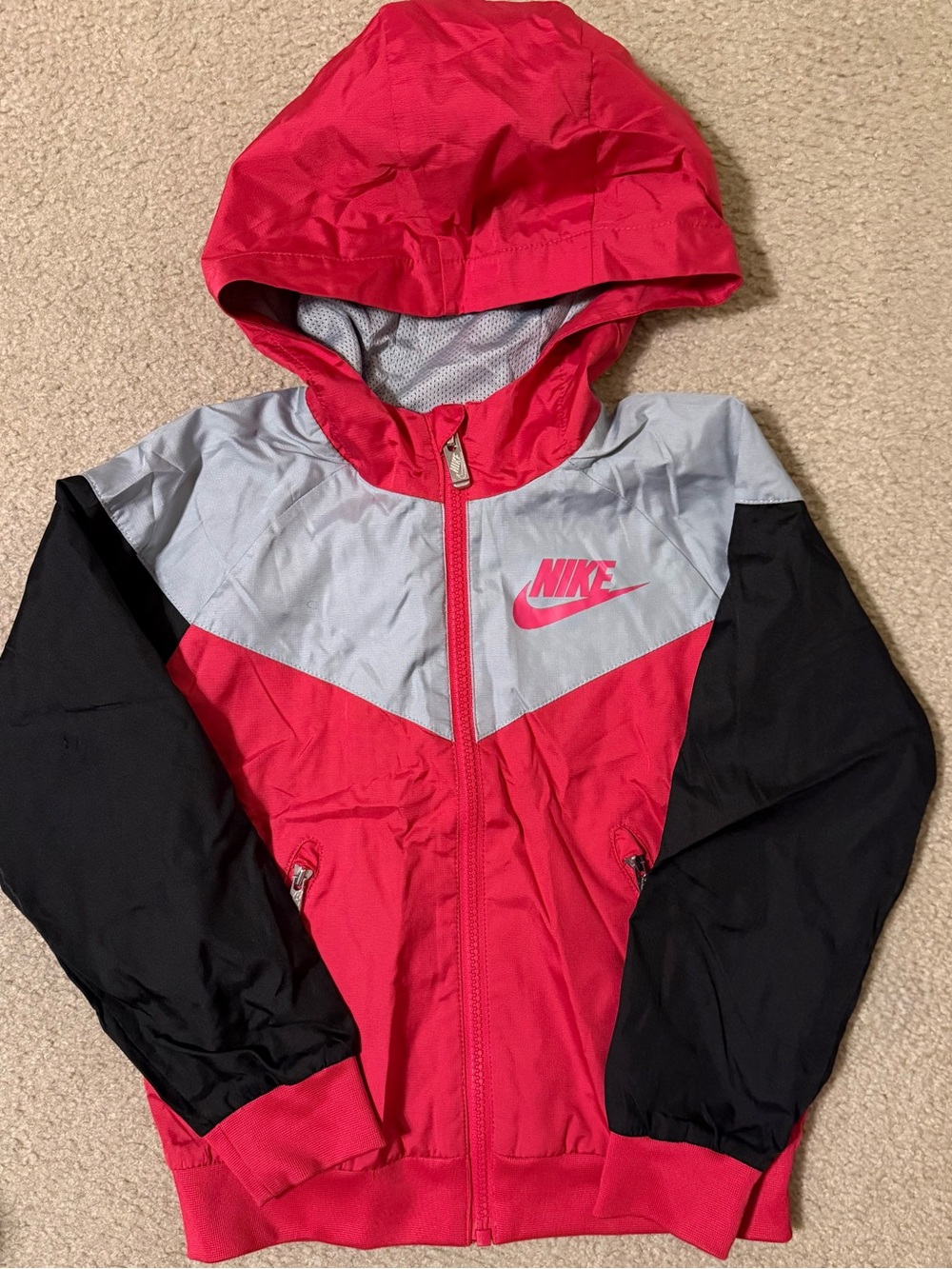 Nike Girls’ Pink, Black, & Gray Hooded Windbreaker Jacket- Size 5